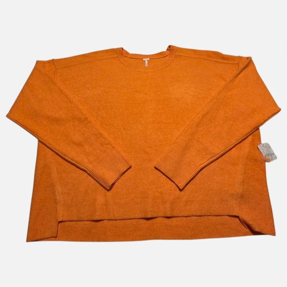 Free People Luna Slouchy Soft Wool Blend Sweater Marigold Orange Oversized Small